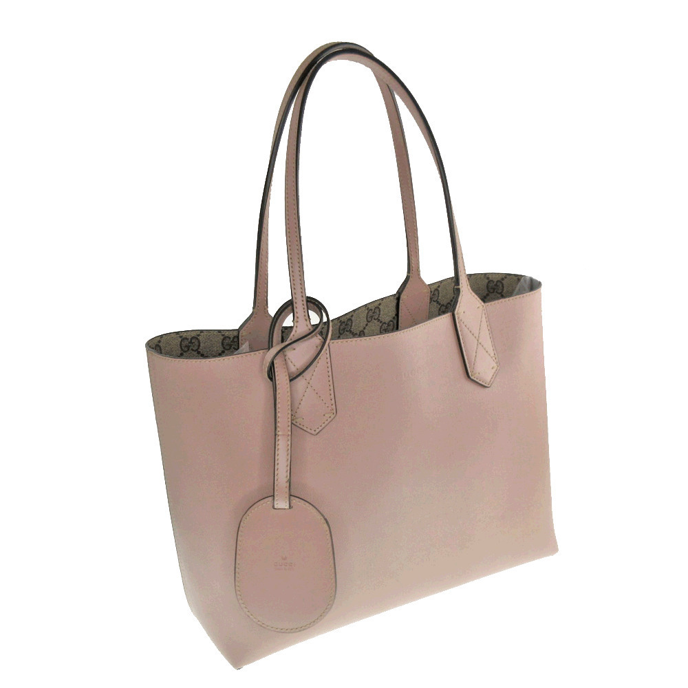 GUCCI Tote Bag Leather Pink Brown Reversible